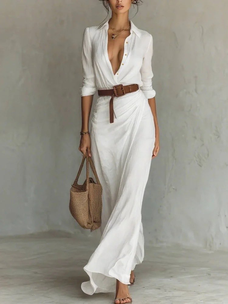 Belted shirt maxi dress