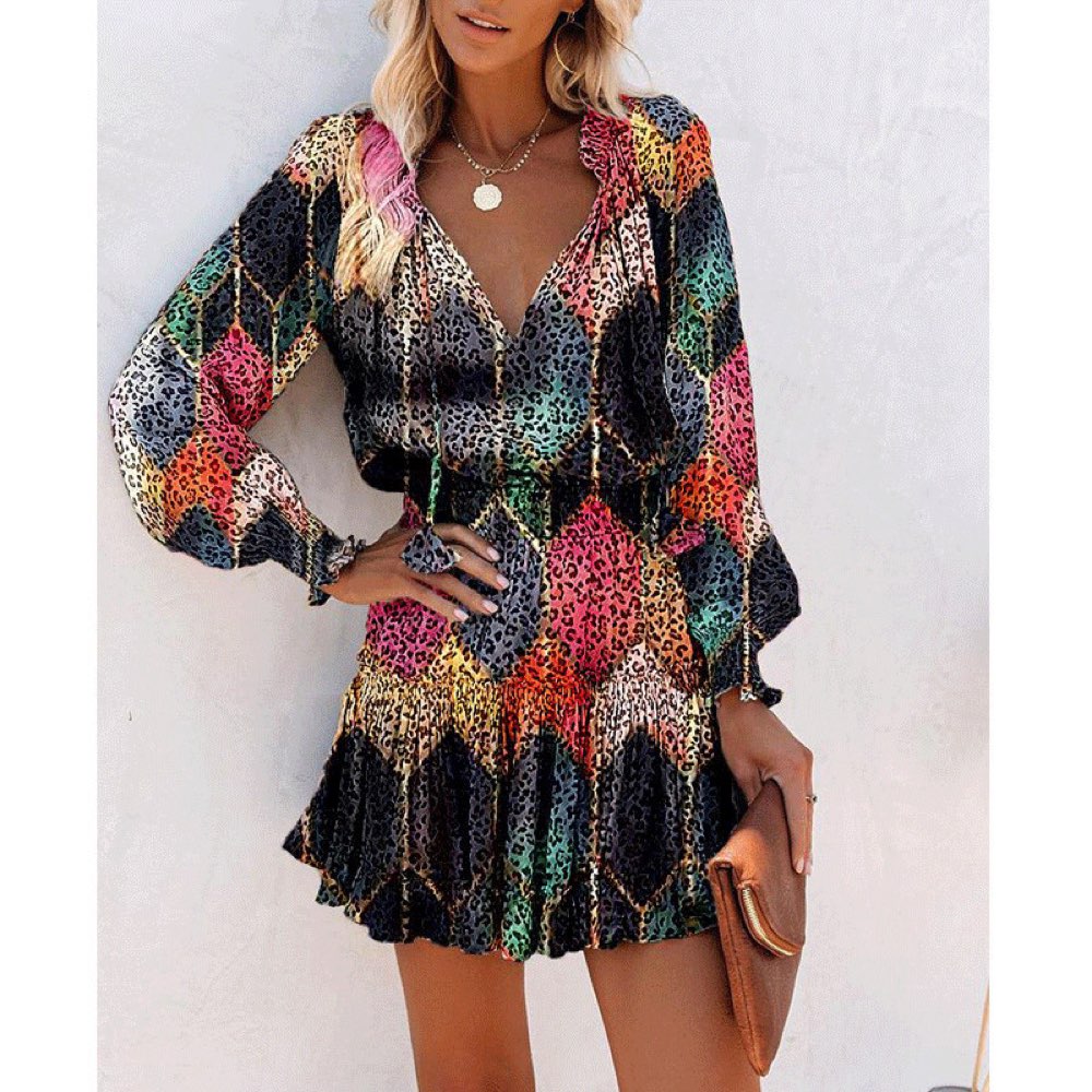Floral puff-sleeve mini dress
