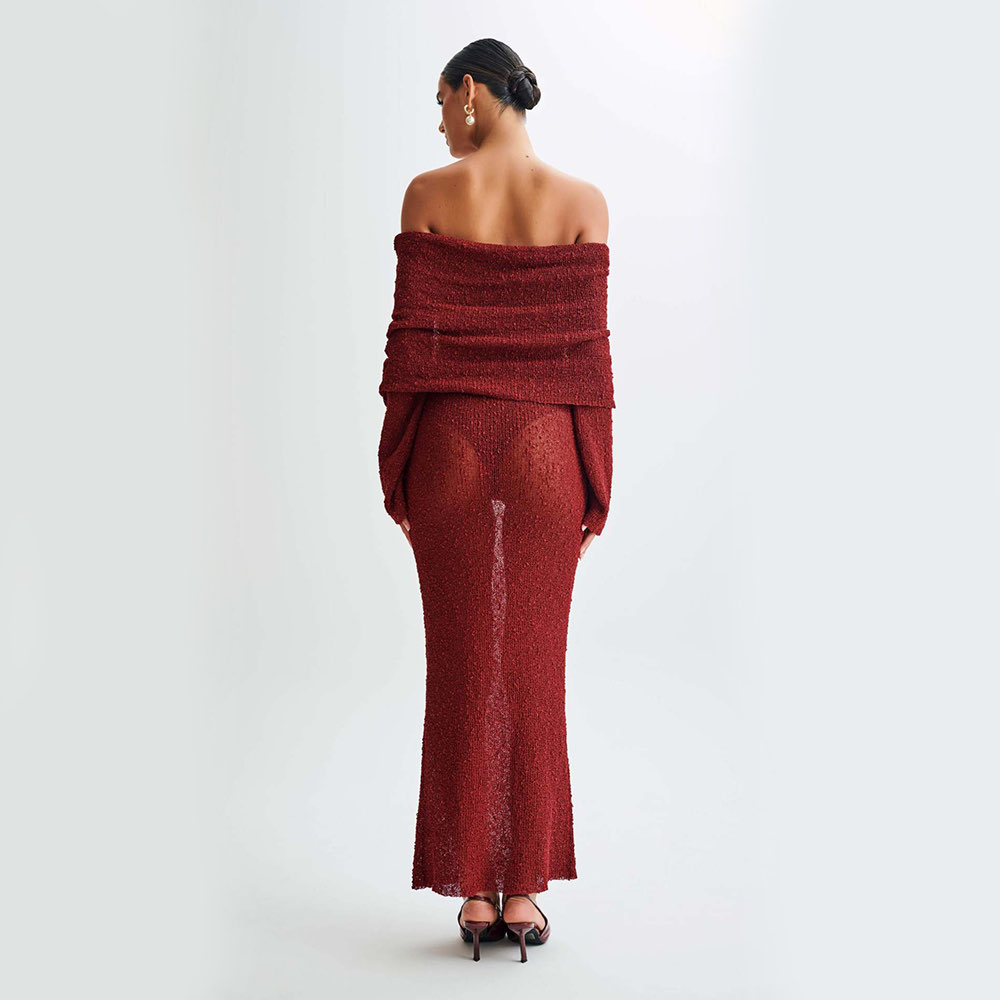 Off-shoulder knit maxi dress