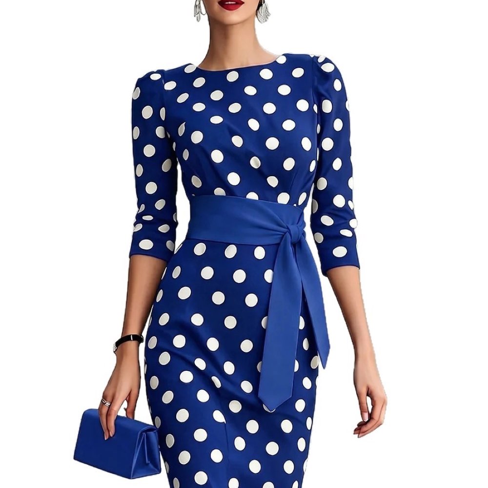 Polka dot belted midi dress