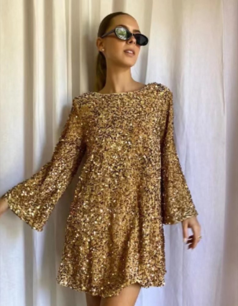 Sequin bow-back mini dress