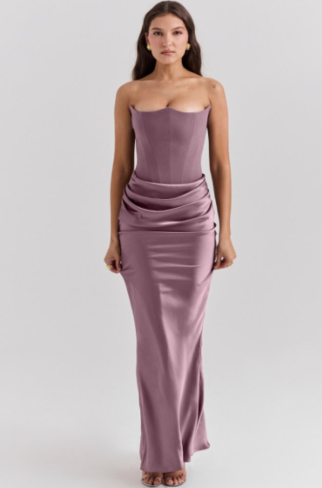 Strapless satin maxi dress